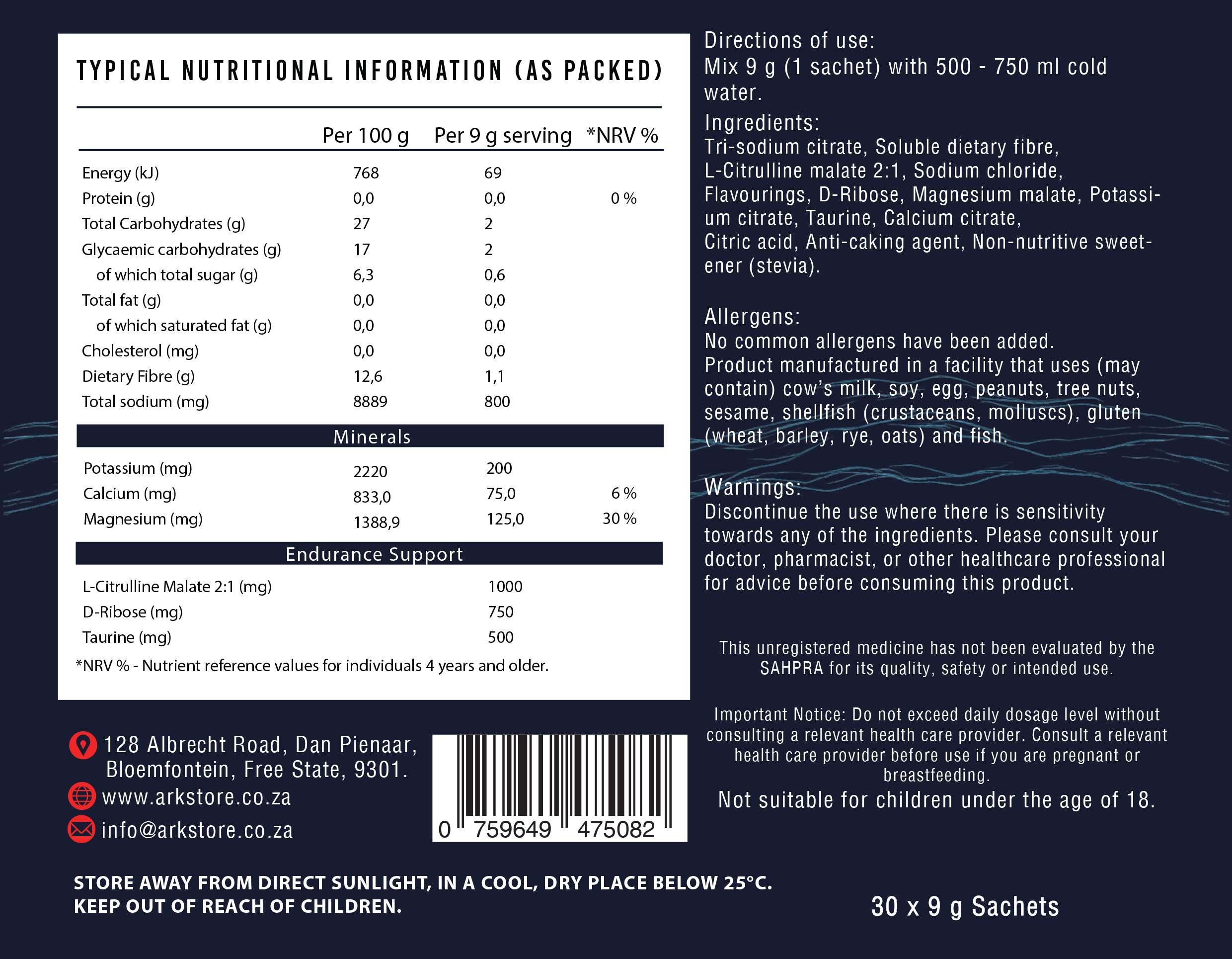 ARK ENDURE – High-Performance Electrolyte & Endurance Hydration (30 x 9 g Sachets) - Image 3